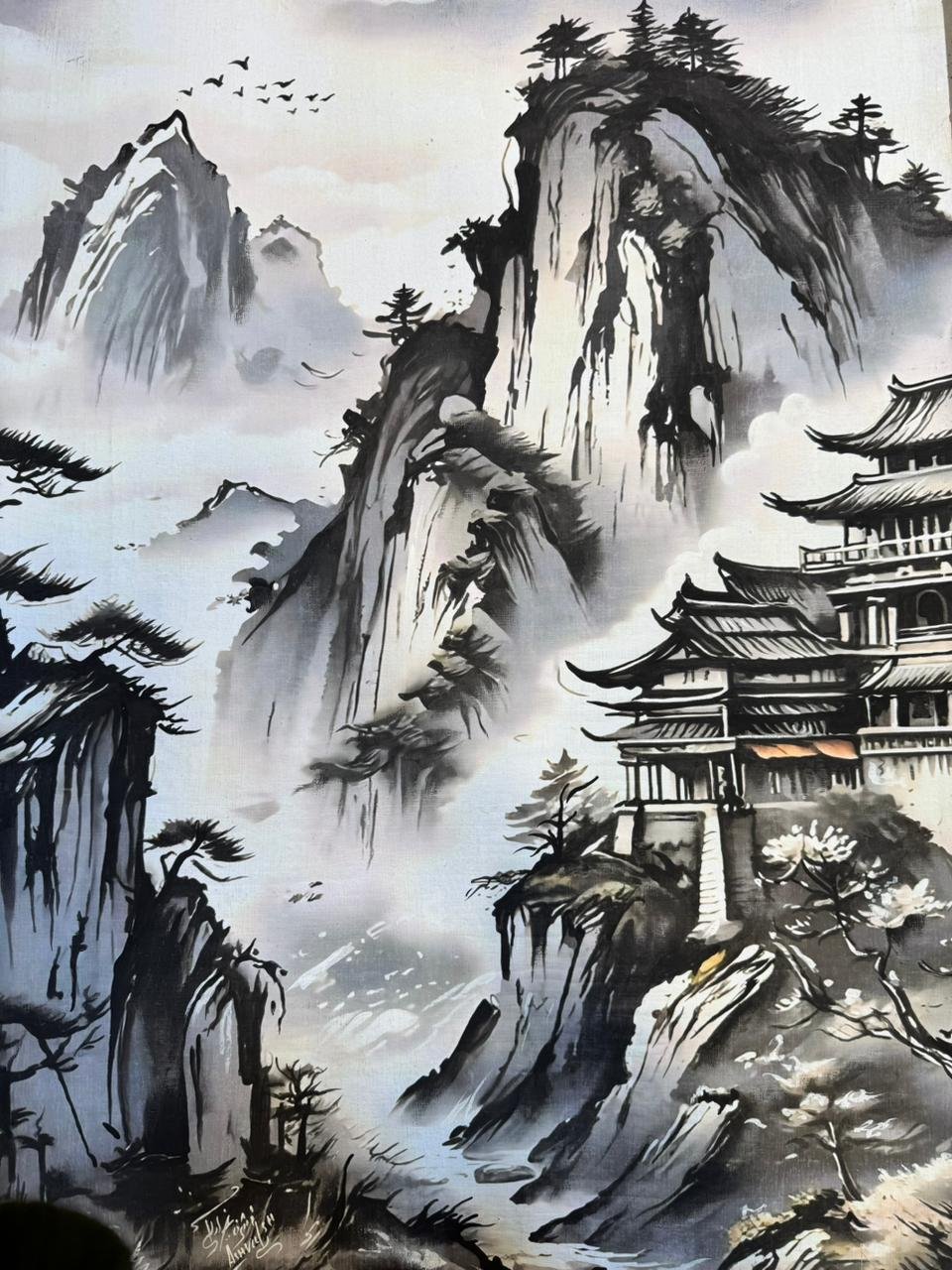 Ink Mountains Temple on the Cliff