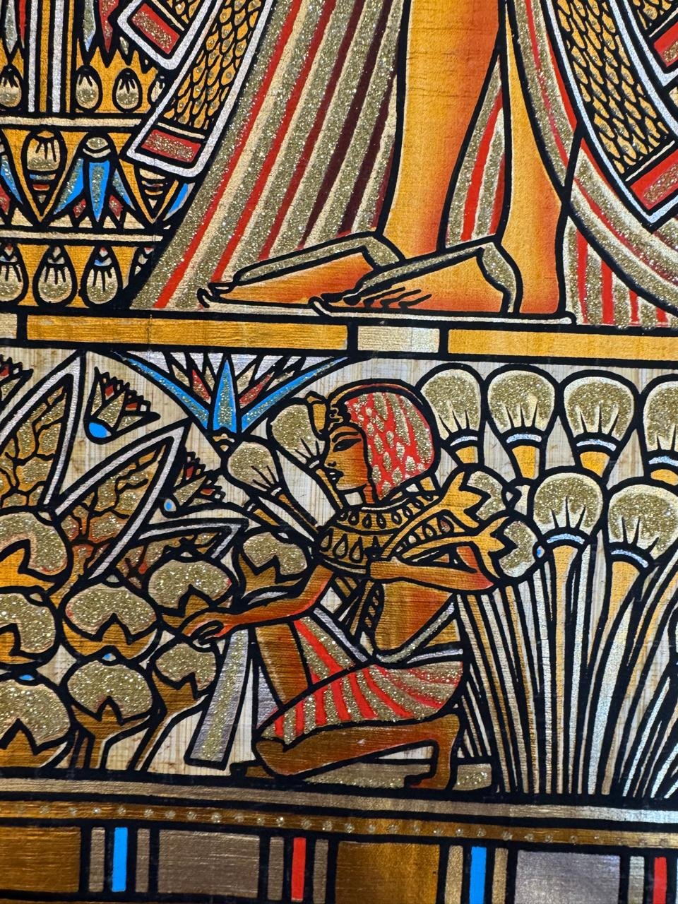 Pharaoh and Queen Offering Lotus and Papyrus Flowers